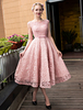 Niedliches Cocktailkleid aus mit Rundkragen und Perlen-Applikation und Gürtel Kamee Rosa