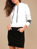 Oberbekleidung Damen Hoodies Sweatshirts Weiß Long Sleeves Stripes Cotton Hooded Sweatshirt