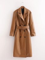 Oberbekleidung für Damen Khaki V-Ausschnitt Lange Ärmel Knöpfe Stretch Casual Maximantel