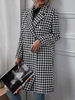 Oberbekleidung für Damen Schwarz V-Ausschnitt Lange Ärmel Knöpfe Kariertes Muster Layered Casual Blazer Mantel