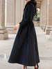 Oberbekleidung für Damen Schwarz V-Ausschnitt Lange Ärmel Plissee Knöpfe Stretch Casual Wickelmantel