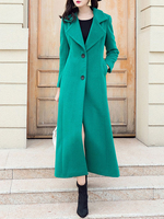 Oberbekleidung für Frau Turndown Kragen Knöpfe Retro Blue Green Winter Coat