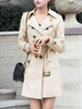Oberbekleidung für Frau Turndown Kragen Knöpfe Retro Khaki Wrap Coat