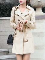 Oberbekleidung für Frau Turndown Kragen Knöpfe Retro Khaki Wrap Coat