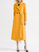 Oberbekleidung für Frau Turndown Kragenknöpfe Casual Yellow Winter Coat