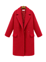 Oberbekleidung für Frauen Turndown Kragentaschen Roter Maxi-Mantel Wintermantel