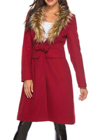 Oberbekleidung für Frauen V-Ausschnitt Bögen Casual Burgund Schärpe Winter Kunstpelz Mantel