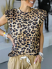Oberteile mit Leopardenmuster Schulterpolster Jewel Neck Lässige ärmellose Oberteile
