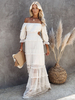 Off-the-Shoulder-Maxikleid mit halben Ärmeln; lässiges; rückenfreies; langes Kleid