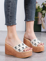 Offene Keilsandalen aus Stoff zum Hineinschlüpfen für Damen