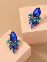 Ohrringe Blau Strass Metall Oval Nicht Stein Durchbohrt Damen Schmuck