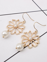 Ohrringe Blond Ausgeschnitten Metall Runde Brilliant Imitation Perle Durchbohrte Frauen Schmuck