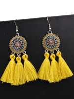 Ohrringe Gelb Fransen Metall Runde Brilliant Pierced Women Jewelry