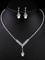 Ohrringe Halskette Set Hochzeitsschmuck Silber Strass Brautschmuck