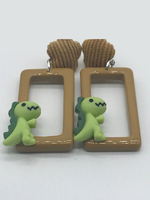 Ohrringe Khaki Geprägter Kunststoff Rechteckiger Ohrstecker Damen Schmuck