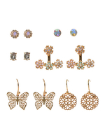 Ohrringe Set Blonde Blumen Kristall Schmetterling Metall Durchbohrte Frauen Schmuck