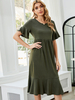 Olive Shift Kleider Charming Jewel Neck Kurzarm Polyester Tube Dress