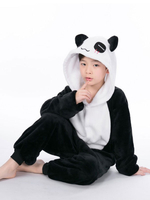 Onesie Kigurumi Pyjama für Kinder Polyester Schwarz Weiß Zweifarbiger Panda Pyjama Kostüm