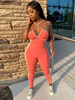 Oragnge Red Jumpsuit Halfter Ärmellose Paspel Offene Schulter Verstellbare Träger Polyester Tapered Fit Summer Playsuit