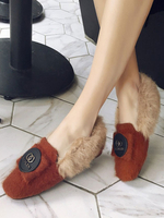 Oragnge Red Polyester Loafers Square Toe Metall Details Freizeitschuhe Damen Loafer Schuhe