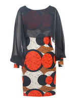 Orange Bodycon Kleider Bedrucktes Muster Jewel Neck Langarm Polyester Chiffon Bleistiftkleid