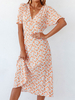 Orange Boho Kleid V-Ausschnitt Kurzarm Polyester Blumendruck Muster Strand Langes Kleid
