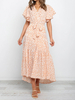 Orange Boho Kleid V-Ausschnitt Kurzarm Ärmel Blumendruck Muster Schärpe Long Beach Kleid