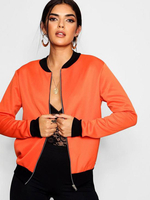 Orange Bomberjacke Two Tone Rib Cuff Langarm Varsity-Jacke für Frauen