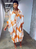 Orange Etuikleider Langarm Bedrucktes Hip Hop Turndown Kragen Langes lässiges Tunika-Kleid