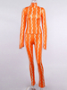 Orange Jumpsuit Streifenmuster Stehkragen Lange Ärmel Polyester Skinny Sommer Einteiler Outfit
