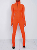 Orange Playsuit High Collar Langarm Reißverschluss Layered Cotton Skinny Summer One Piece Outfit