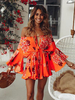 Orange Sommerkleid Bateau Neck Half-Sleeve Blumendruck Polyester Beach Dress