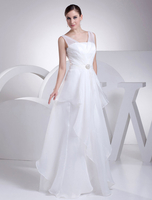Organza Hochzeitskleid mit V-Ausschnitt Schärpe Strass a-line Plissee bodenlangen Braut Kleid