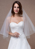 Ovale Hochzeitsschleier zweistufige Friesen Rand Eblow Schleier mit Comb(150*150cm)