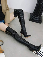 Overknee-Stiefel Black Pointed Toe Winterstiefel High Heel High Boots