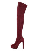 Overknee-Stiefel Burgunder Round Toe Stiletto Heel Winterstiefel für Damen