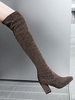 Overknee-Stiefel Coffee Brown Round Toe Pailletten Stoff Winterstiefel für Frauen