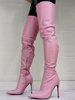 Overknee-Stiefel für Damen Pink Pointed Toe Sky High Stöckelabsatz PU-Lederstiefelabsätze