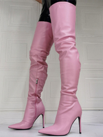Overknee-Stiefel für Damen Pink Pointed Toe Sky High Stöckelabsatz PU-Lederstiefelabsätze