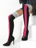 Overknee-Stiefel für Damen Schwarze spitze Zehen-Textil-Stöckelschuhe