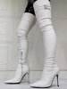 Overknee-Stiefel für Damen Weiße spitze Zehen-Stöckelschuhe aus PU-Leder mit Winterstiefeln