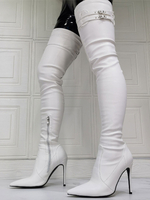 Overknee-Stiefel für Damen Weiße spitze Zehen-Stöckelschuhe aus PU-Leder mit Winterstiefeln
