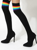 Overknee-Stiefel für Frauen Schwarze Spitzen-Stöckelschuhe mit spitzen Zehen