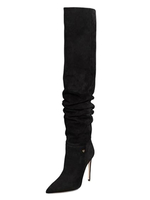 Overknee-Stiefel für Frauen Winterschuhe mit schwarzen Spitzen und Oberschenkel