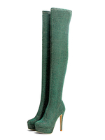 Overknee-Stiefel Grüne Pailletten-Winterstiefel mit rundem Zehen-Stiletto-Absatz für Frauen