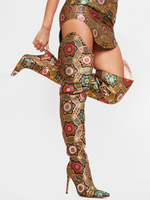Overknee-Stiefel Leinwand Blonde spitze Zehen Kunstwerk spitze breite Oberschenkel hohe Stiefel