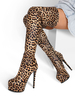 Overknee-Stiefel Leopard Plattform-runde Zehe-Absatz-Schenkel-hohe Stiefel