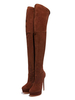 Overknee-Stiefel Micro Wildleder Oberes Kamel Runde Zehen High Heel Oberschenkel High Boots