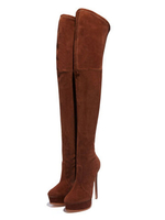 Overknee-Stiefel Micro Wildleder Oberes Kamel Runde Zehen High Heel Oberschenkel High Boots