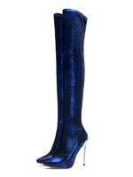 Overknee-Stiefel Paillettenblaue Stiefel mit Stöckelabsatz und hohem Oberteil